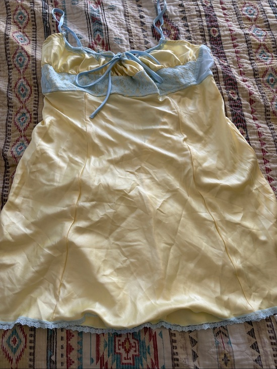 Frankie's Bikinis Other - Frankie's Bikinis Yellow Satin Chemise with Light Blue Lace